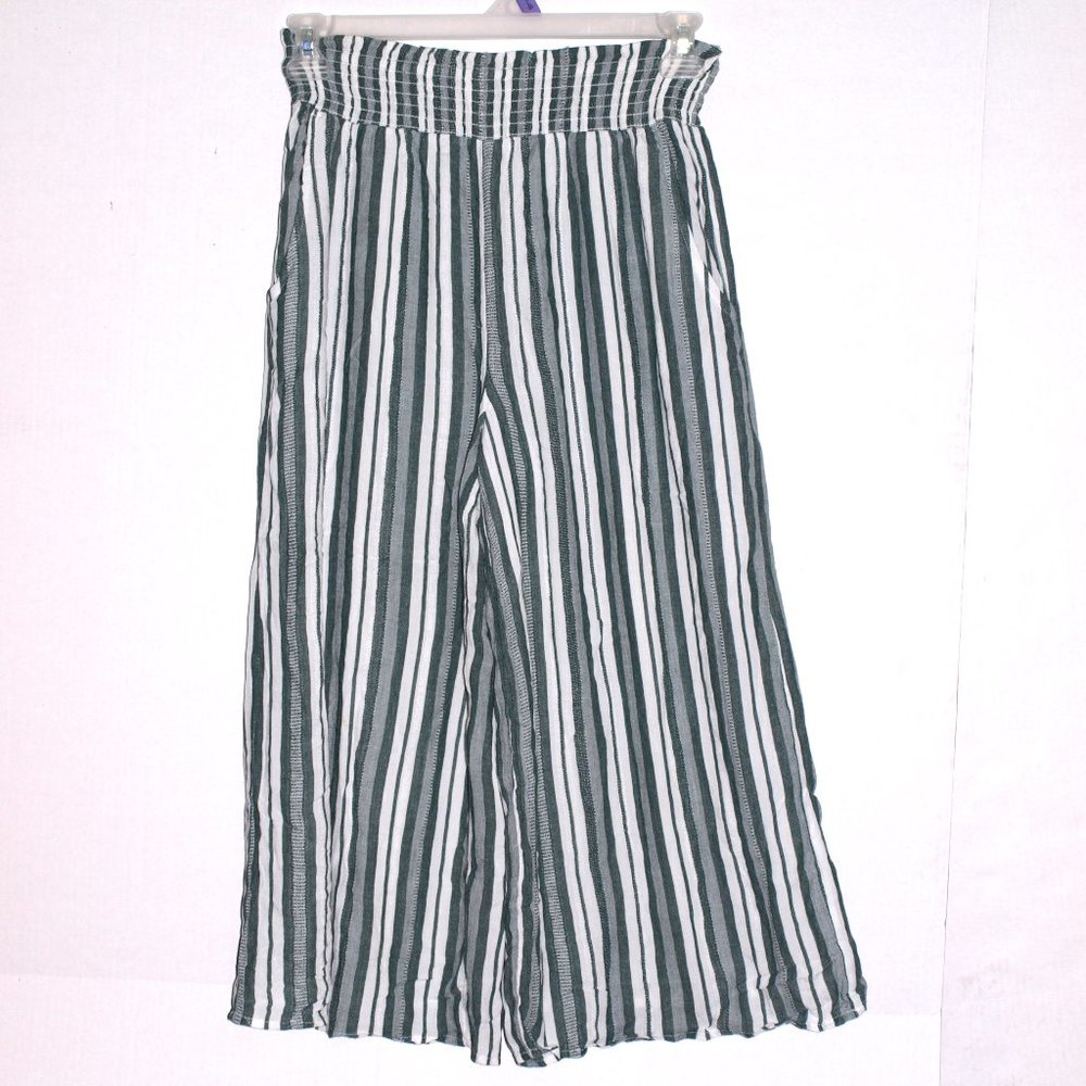 American Eagle White & Gray Stripe Wide Leg Pants Women Size Small
